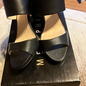 Metaphor Black Textured Leather Open-Toe Mules